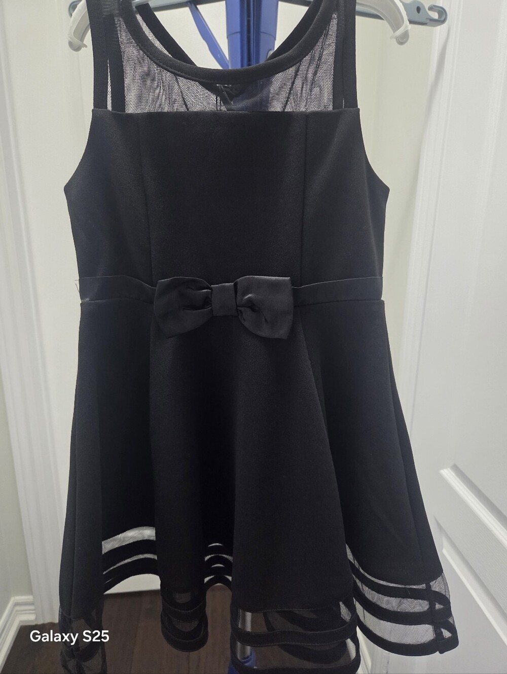 Classic Black Mesh-Trim Party Dress for Girls with Waist Bow